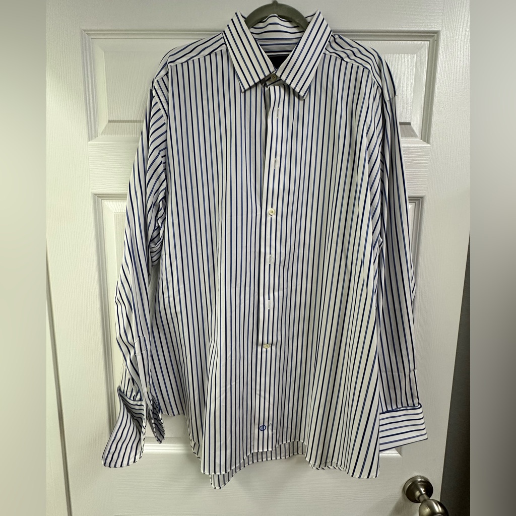 David Donahue Blue And White Striped Shirt